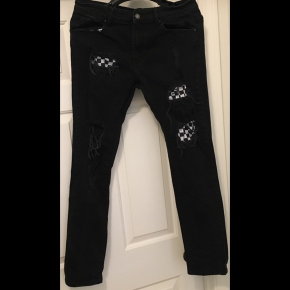 checkered denim jeans mens